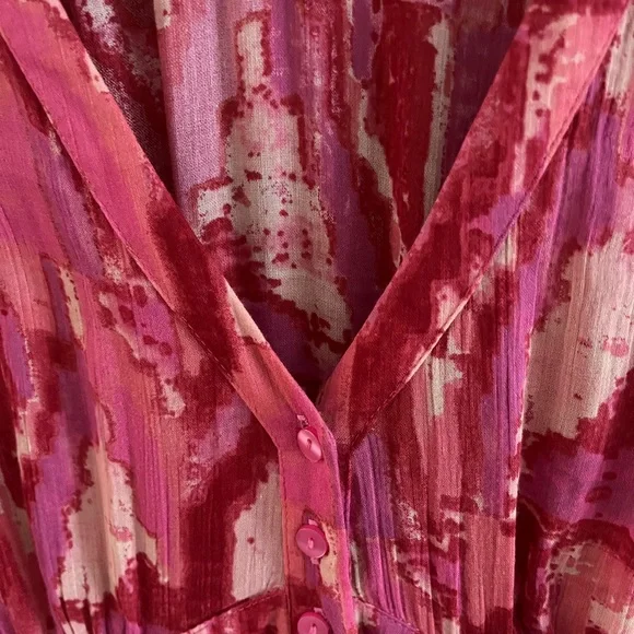 ba&sh V-Neck Red & Pink Patterned Dress - Picture 2 of 4